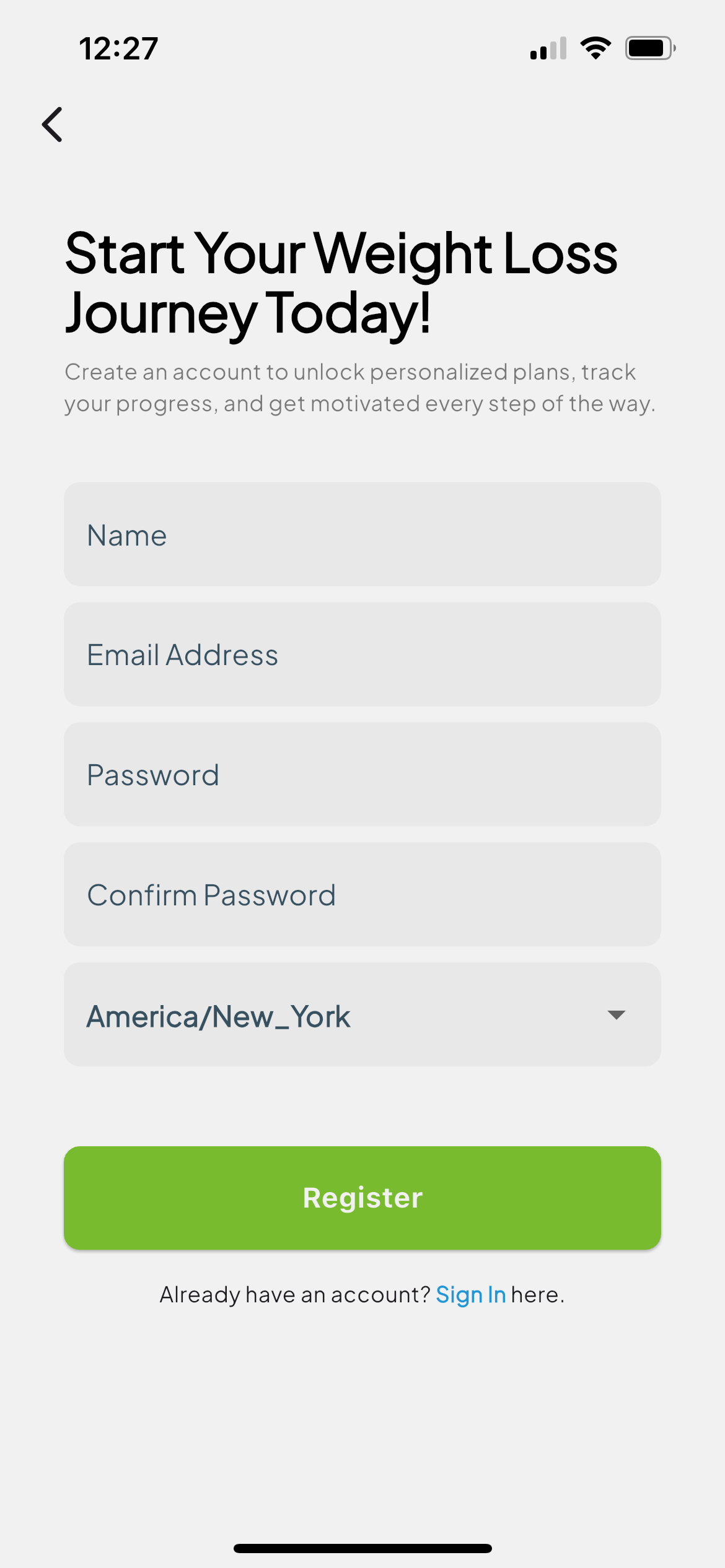 Register screen
